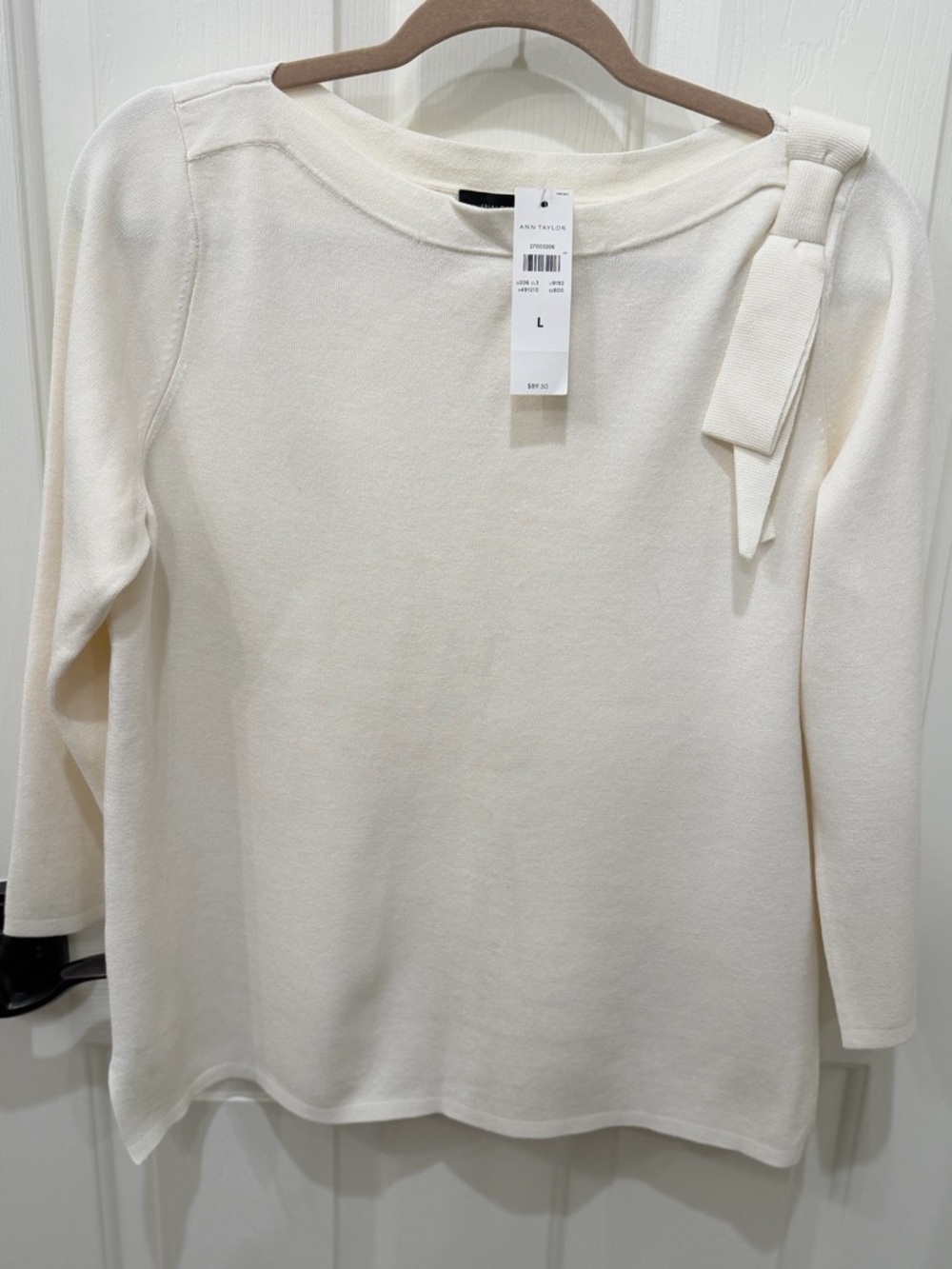 NWT Ann Taylor Cream Bow-Shoulder Knit Top